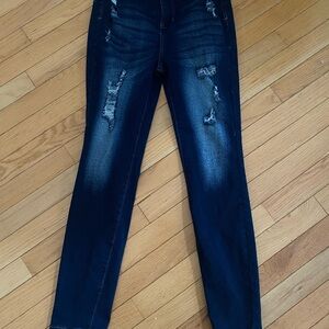 Women's Dark Indigo Distressed Skinny Jeans